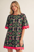 Scallop Edge Detail Baroque Floral Shift Dress