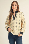 V-Neck embroidered top w/sequins