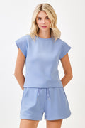 Cloud Knit Cap Sleeve Top And Shorts Casual Set