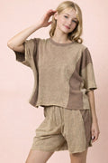 Plus Size Mineral Washed Casual Knit Top & Shorts Set
