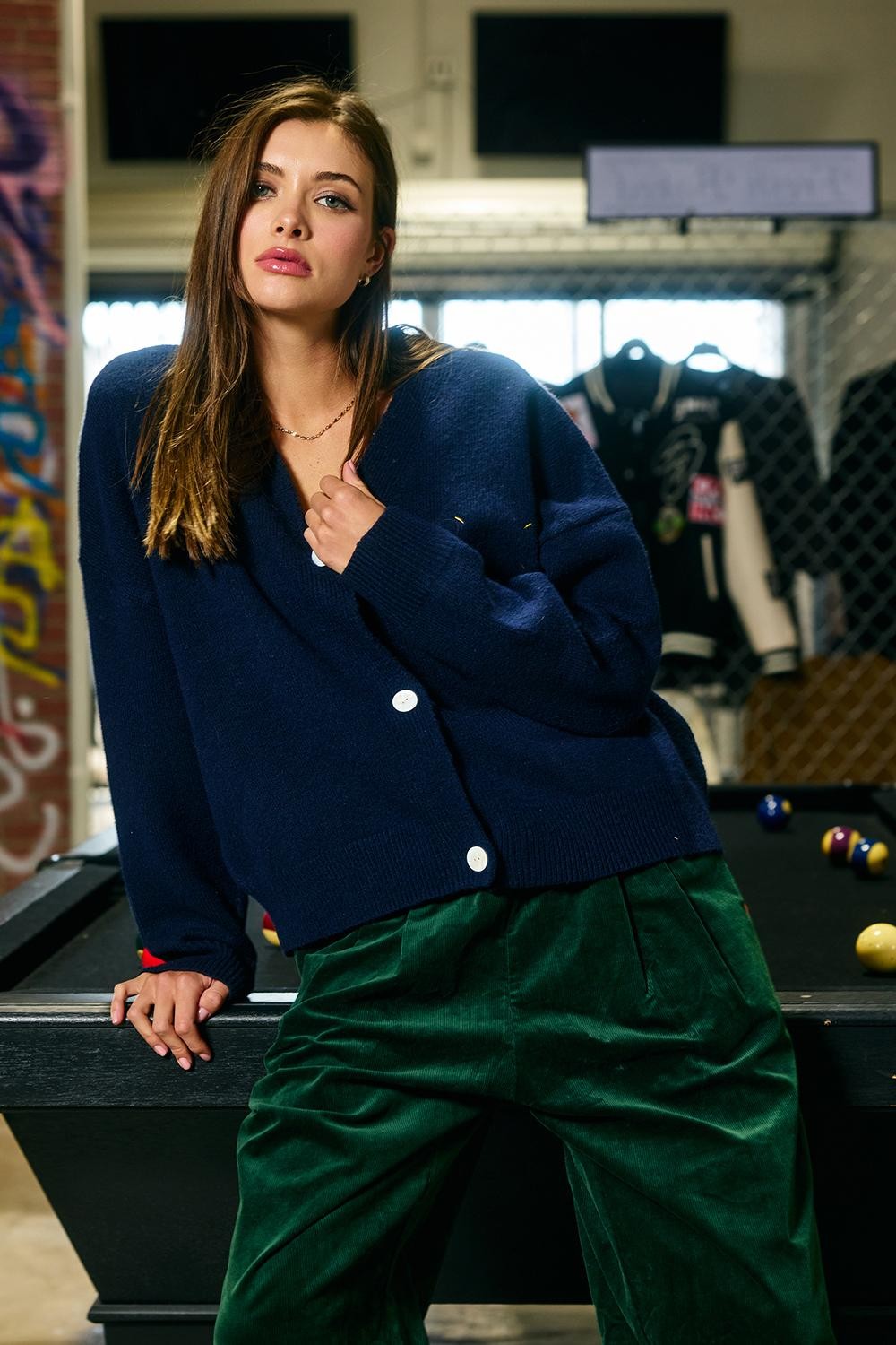 Embroidered "lucky Duck" V-neck Cardigan