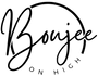 Black script text reading 'Boujee' with a circular arch and smaller text 'ON HIGH' below, shown on a plain white background.