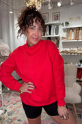 Mock Neck Fleece Sweatshirt - Red