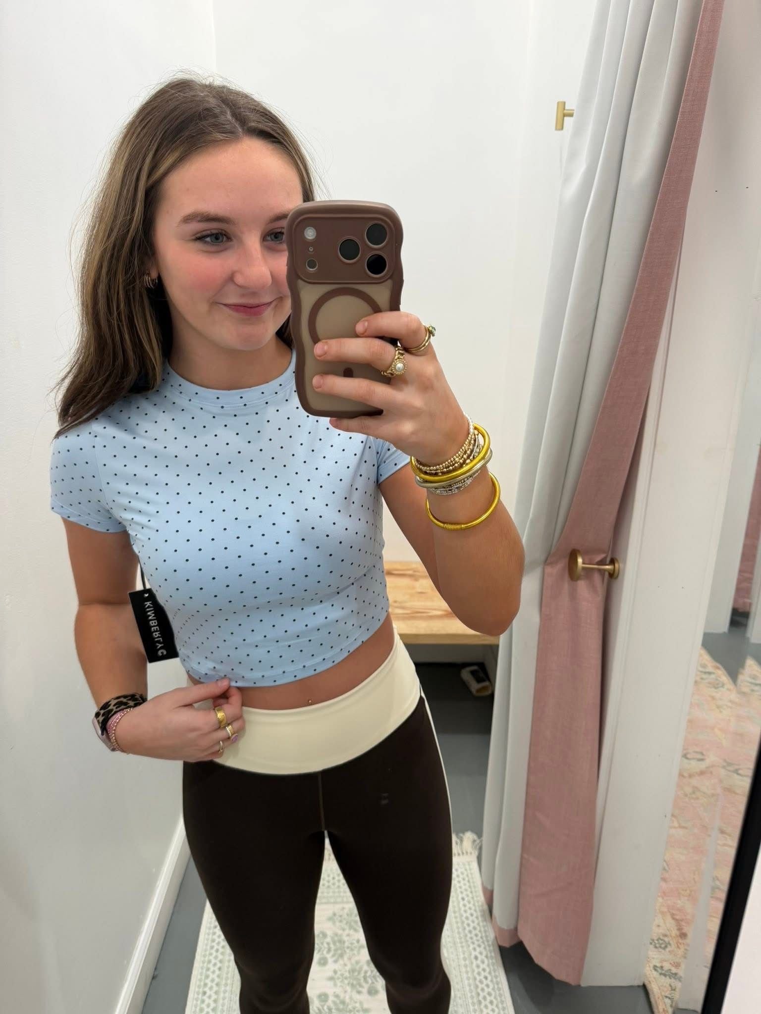 Blue polka dot athletic top