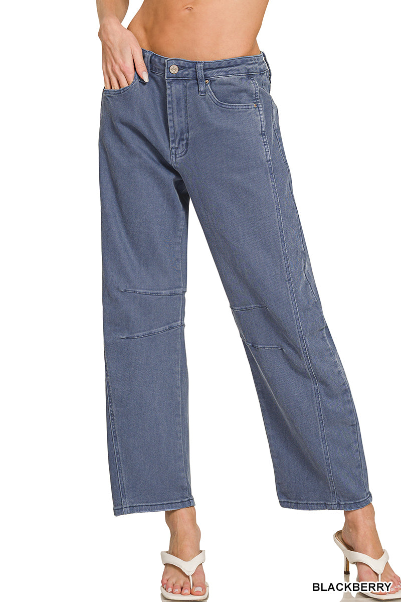 Barrel-leg color denim pants