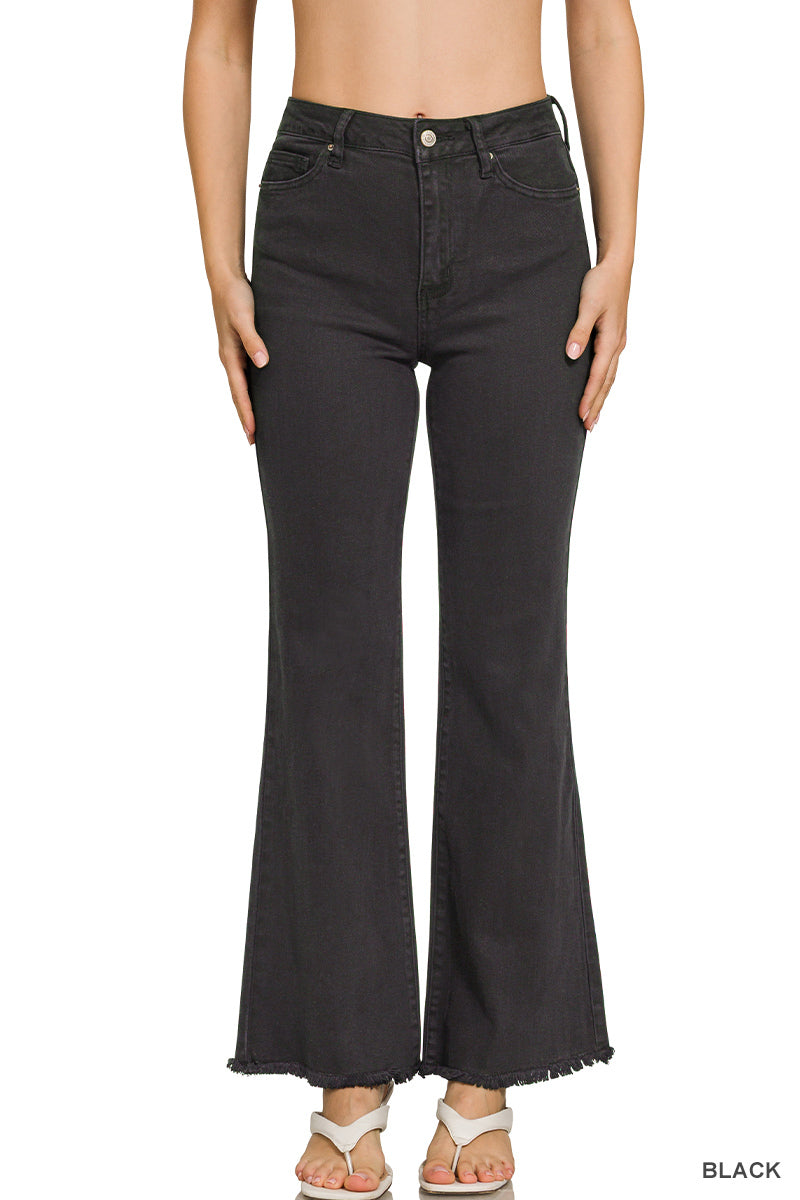 Acid Washed Frayed Jeans - black
