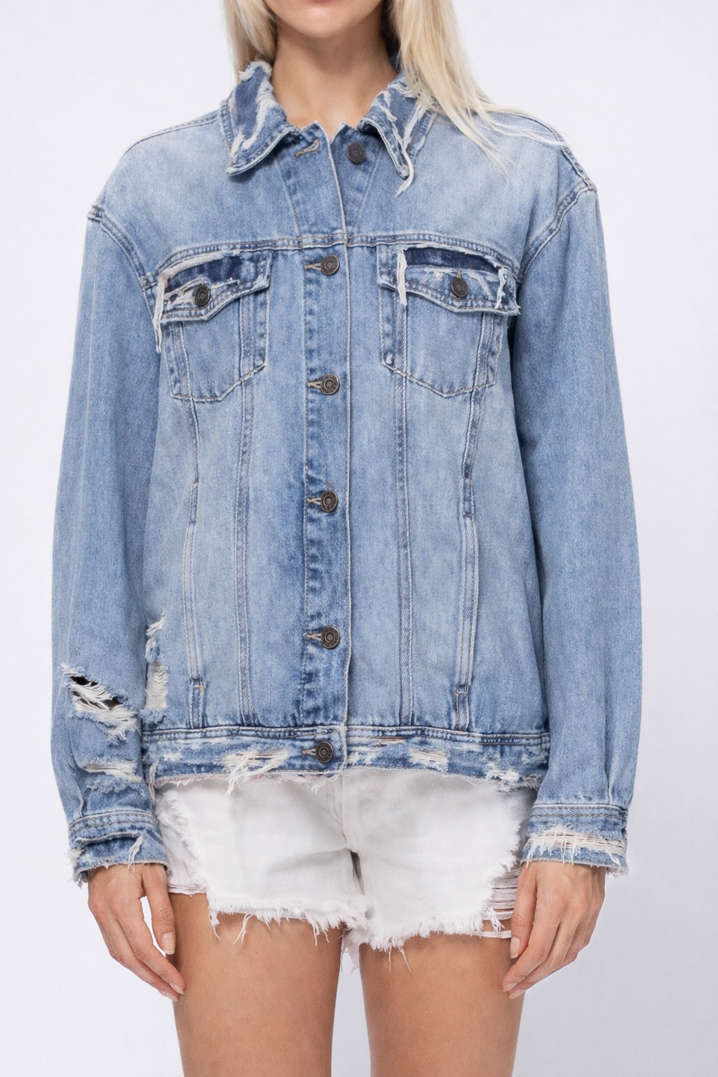 Hidden - Dakota Light Wash Bandana Repaired Oversized Jacket