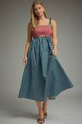 Mixed-Stripe Midi Corset Dress - H Green Blue