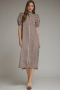 Gingham puff sleeve midi dress