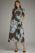 Brown Floral Midi Dress