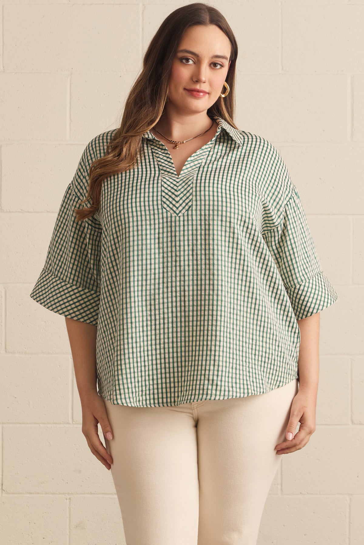Plus Size - The Main Street Green Gingham Top