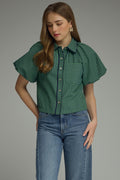 Stripe Puff Sleeves Blouse