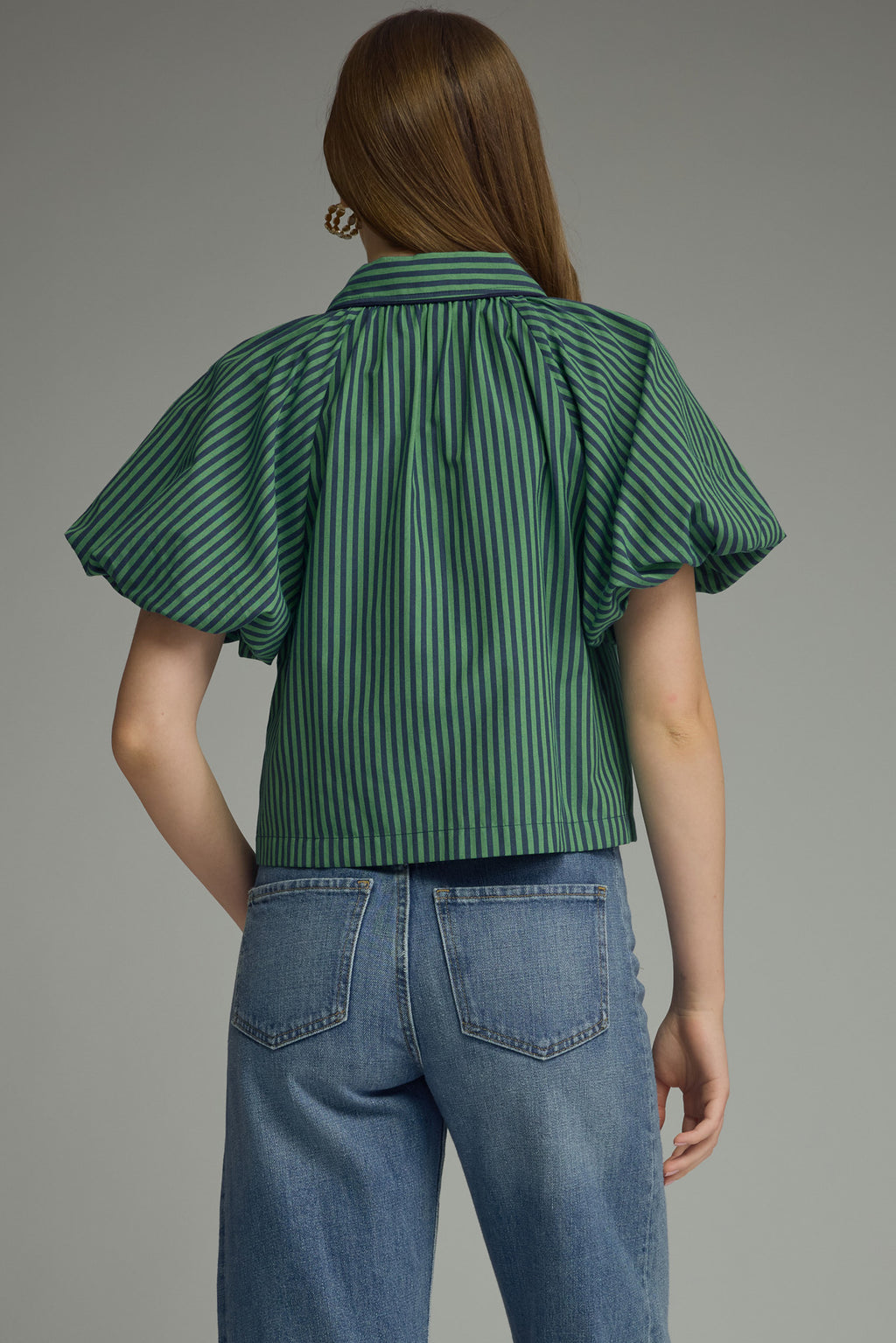 Stripe Puff Sleeves Blouse