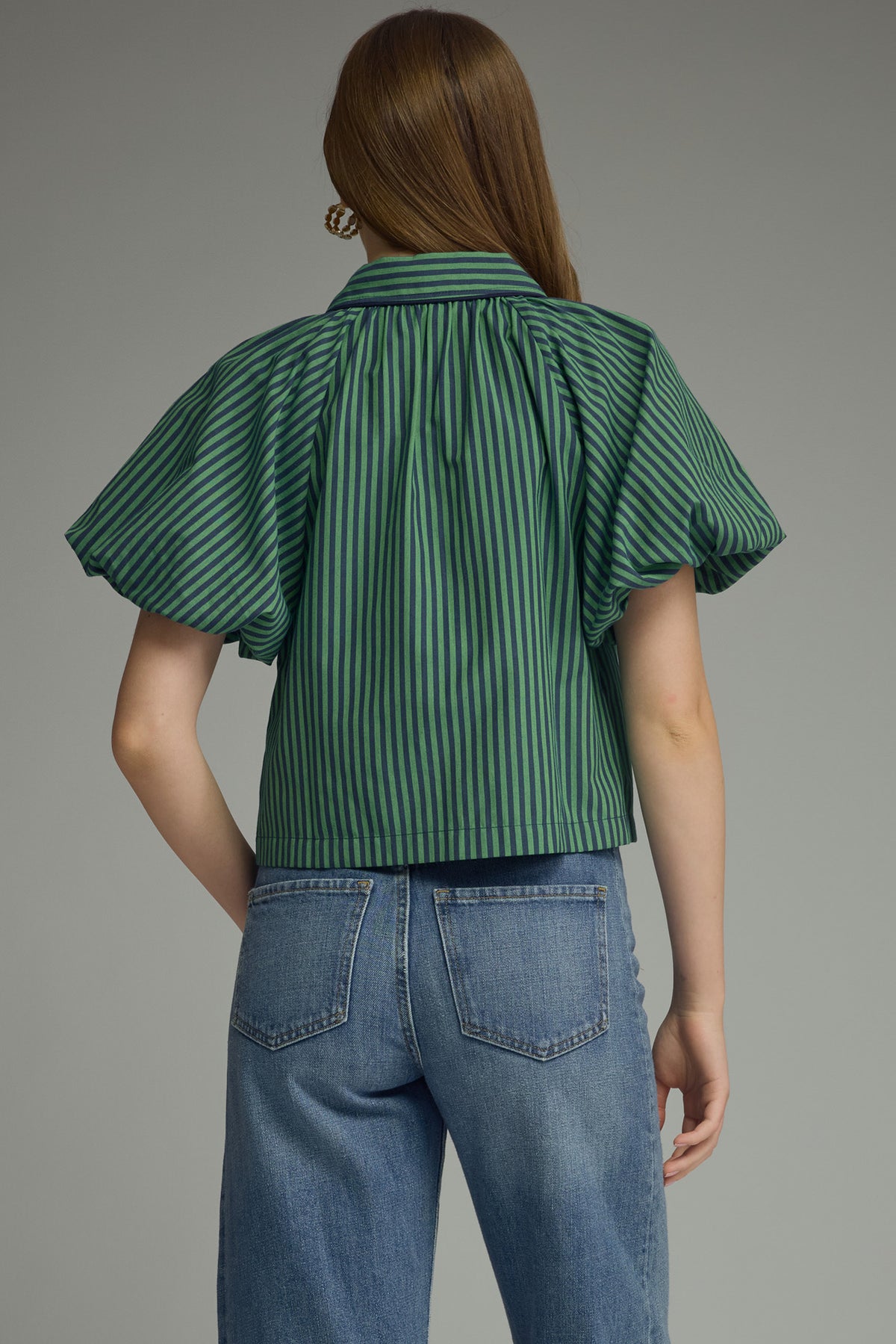 Stripe Puff Sleeves Blouse