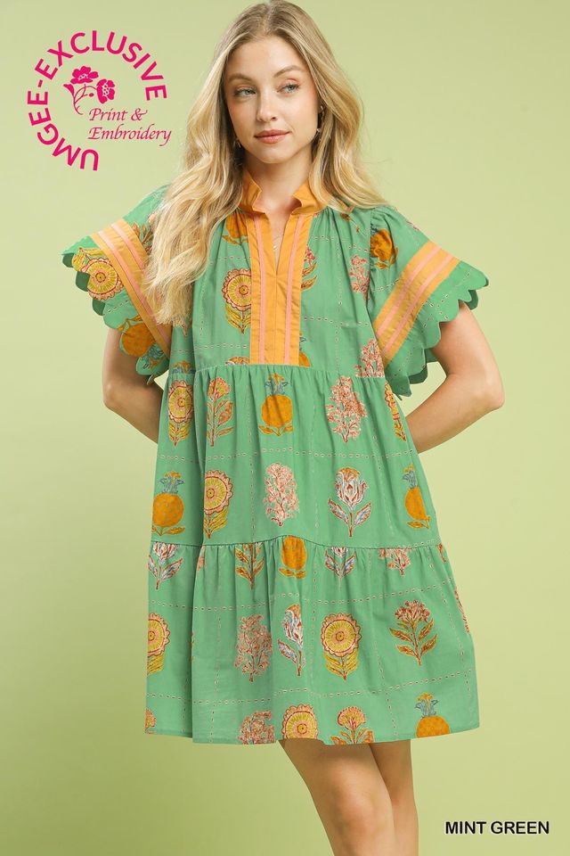 Mint Green with Scallop Sleeves Dress