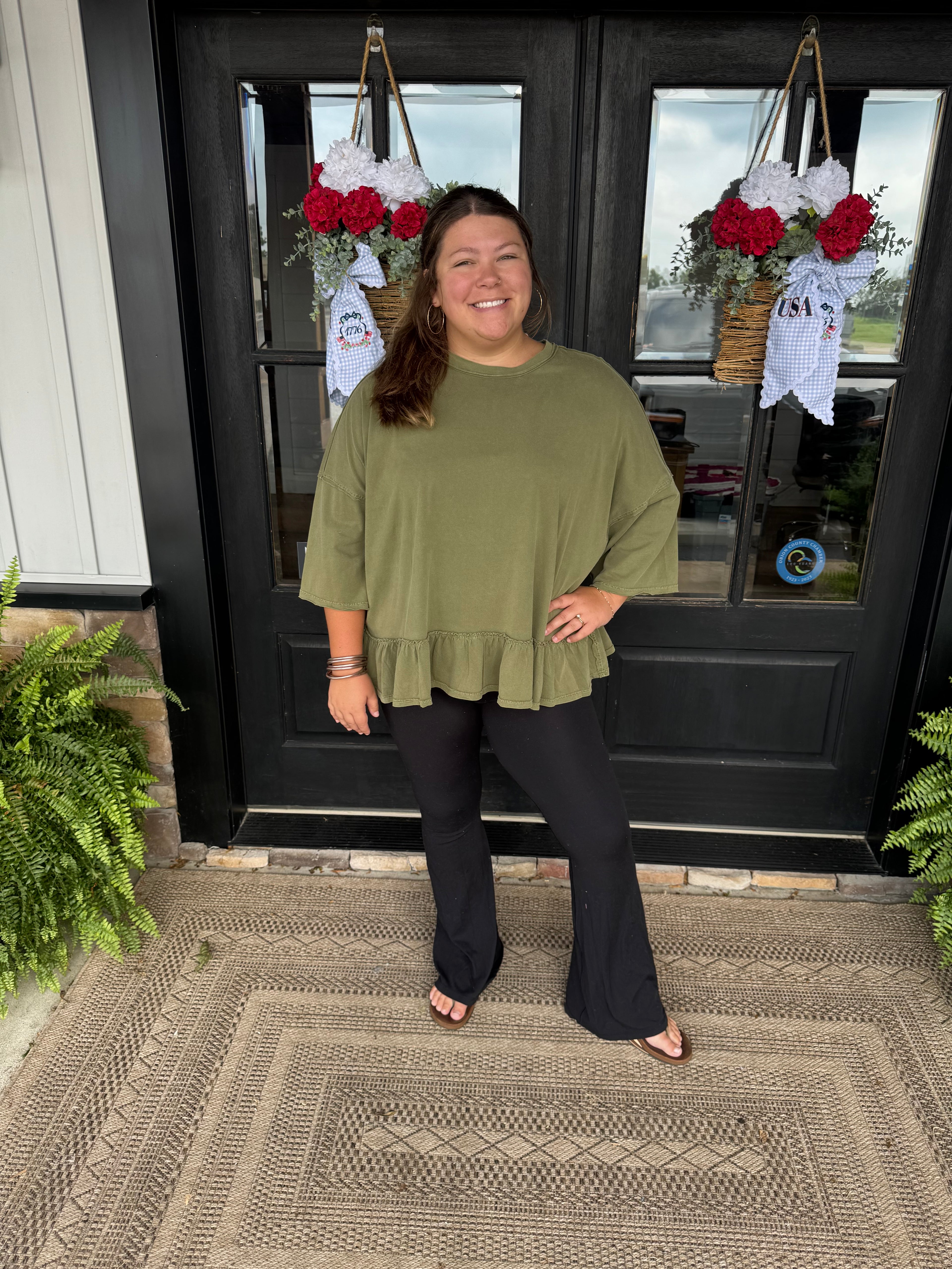 Plus, Olive Ruffle Bottom Top