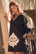 Damask V-Neck Mini Dress