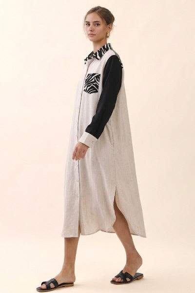 Zebra Button Down Maxi Dress
