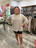 WASHED COTTON JERSEY LOOSE FIT TOP- MUSHROOM- PLUS