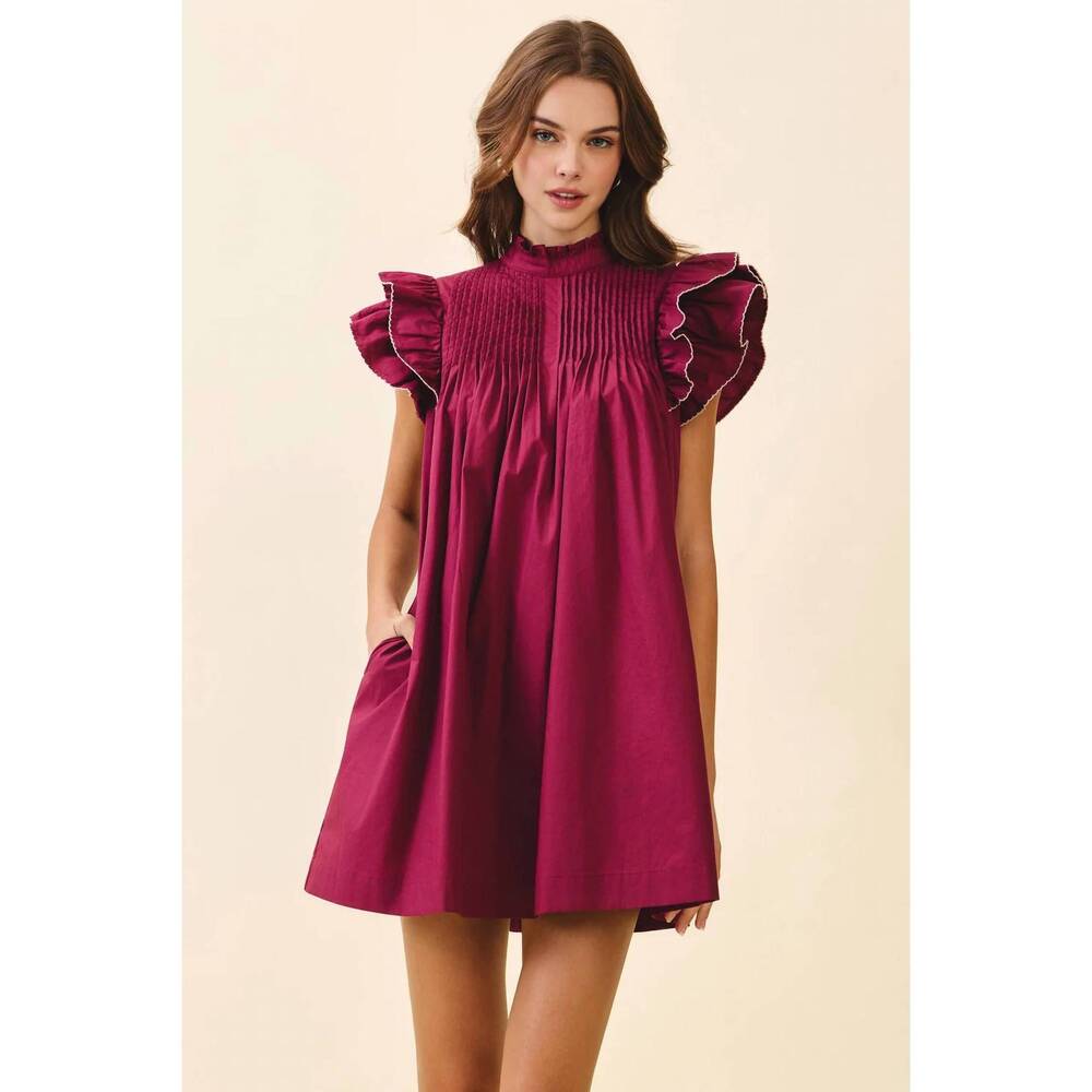 Plum High Neck Babydoll Mini Dress
