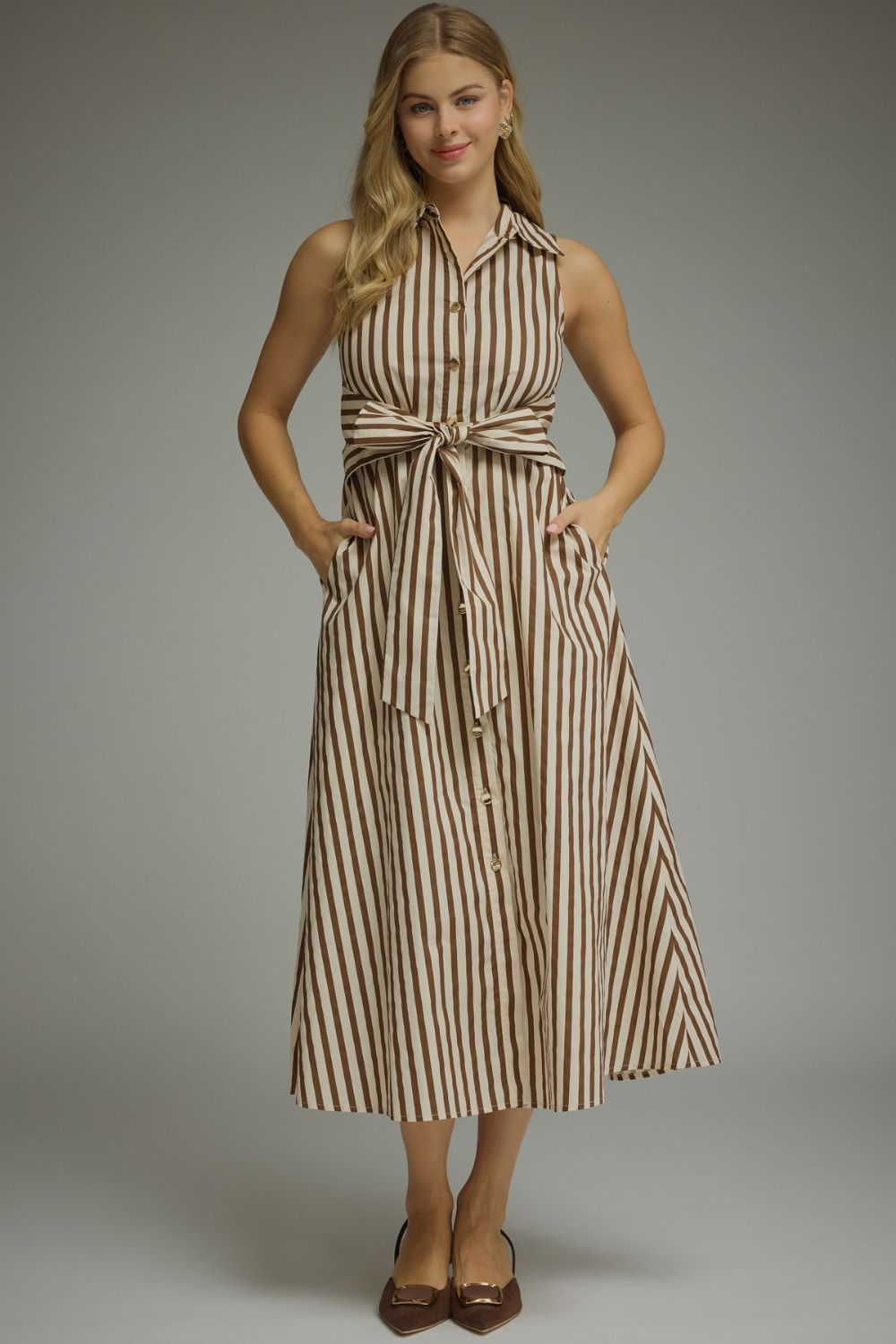 Striped Brown Tie Classy Dress