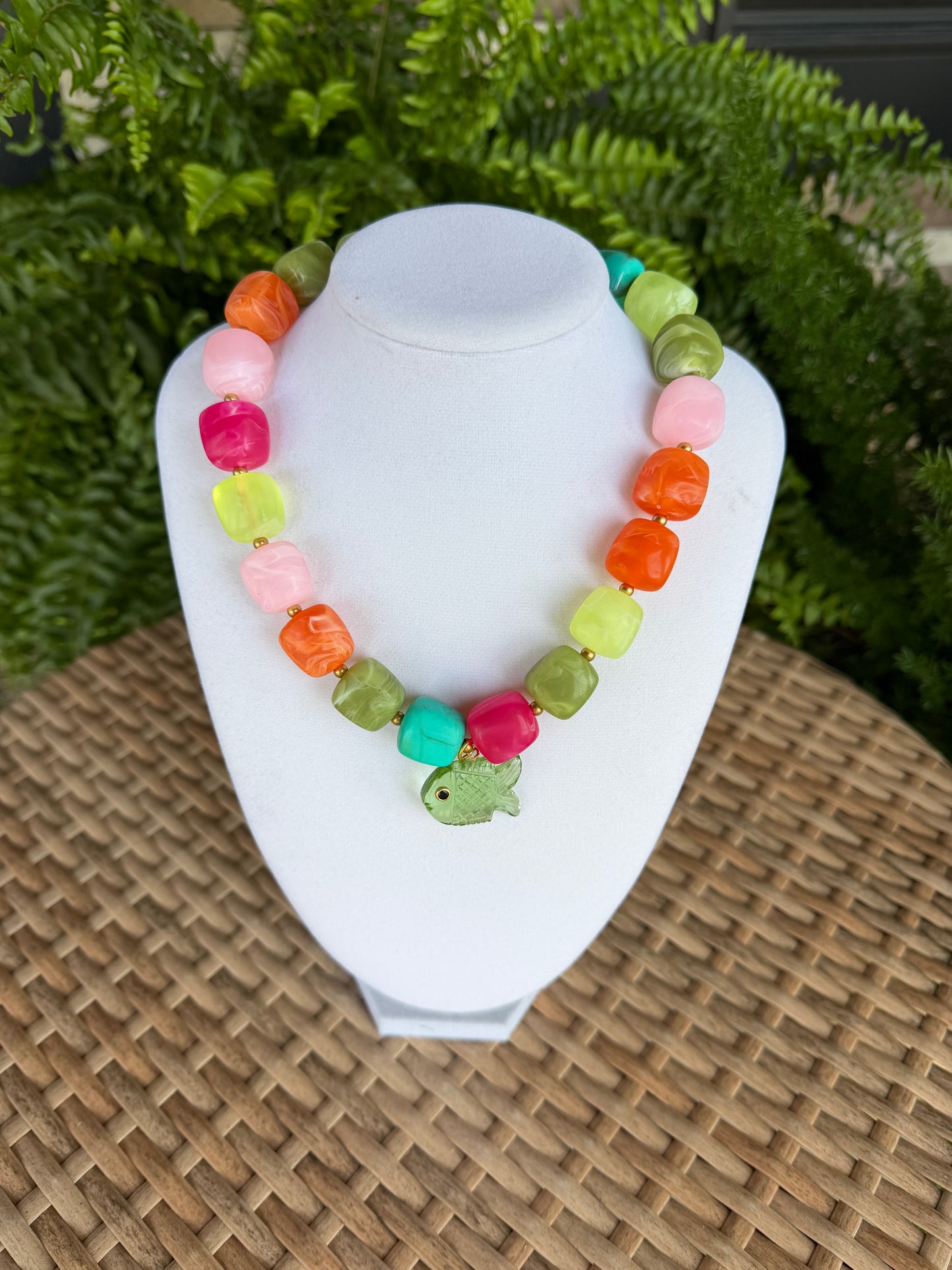 Multi Color Square Beads with Fish