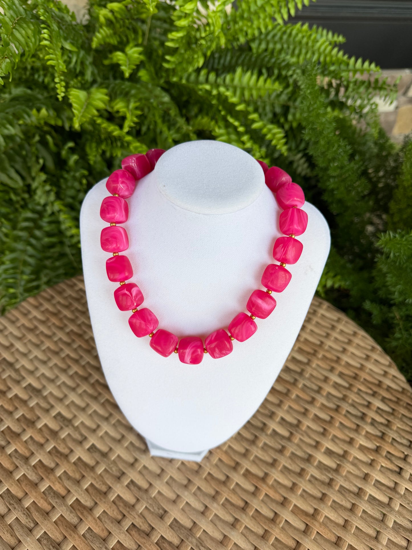 Hot Pink Chunky Square Bead