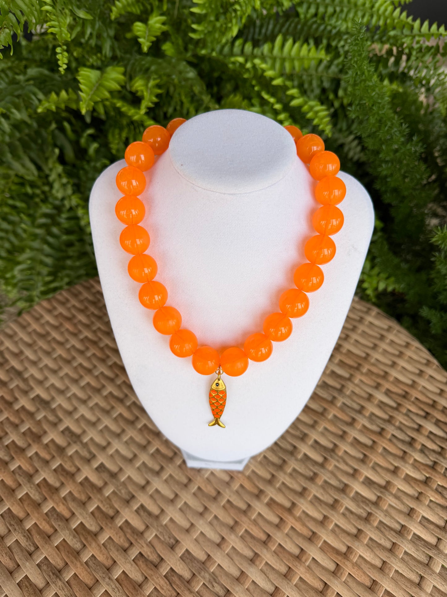 Orange Round Bead with Fish