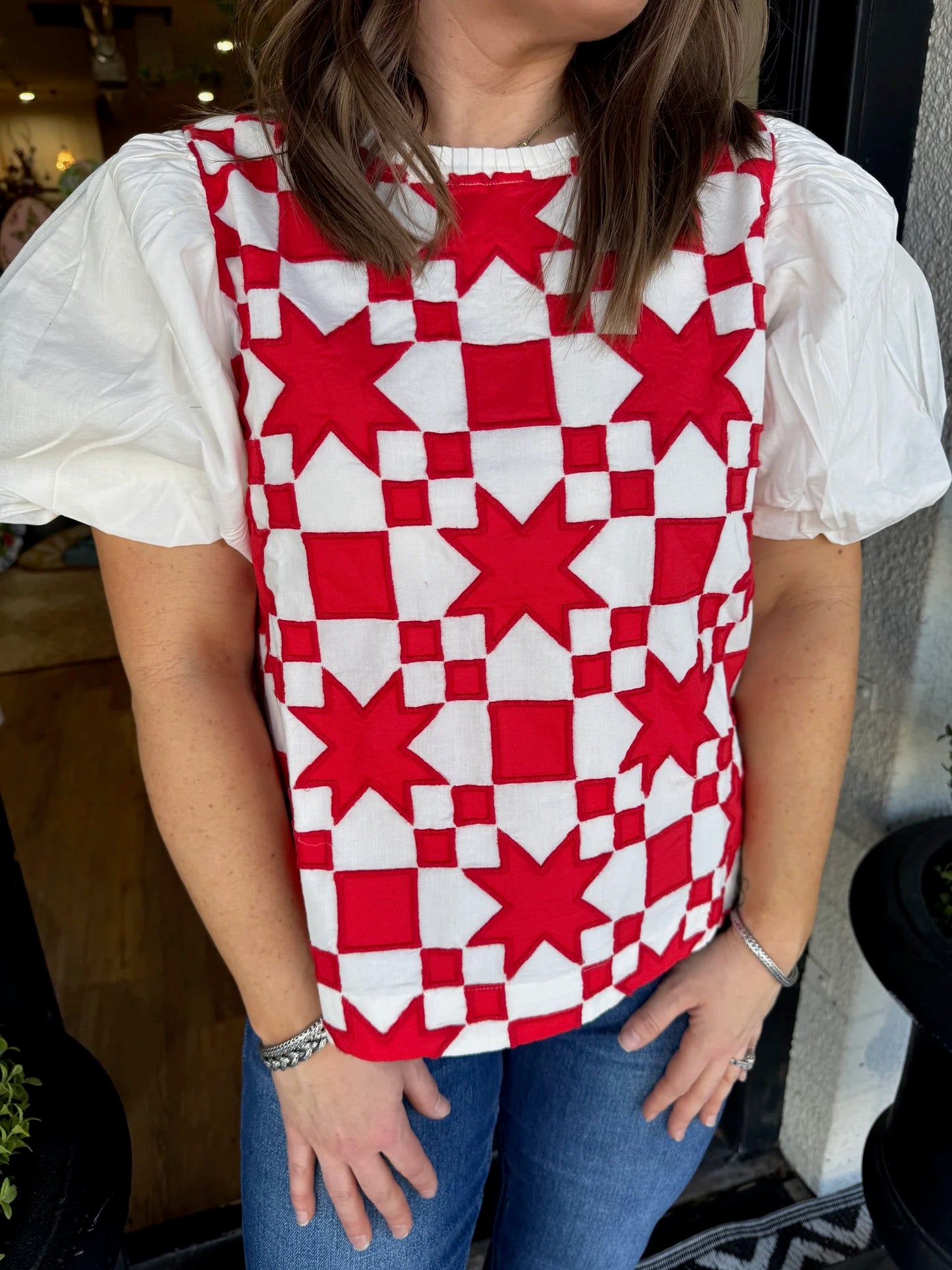 Quilted Pouf Sleeve Top