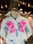 IVY JANE Embroidered Floral pink and blue top