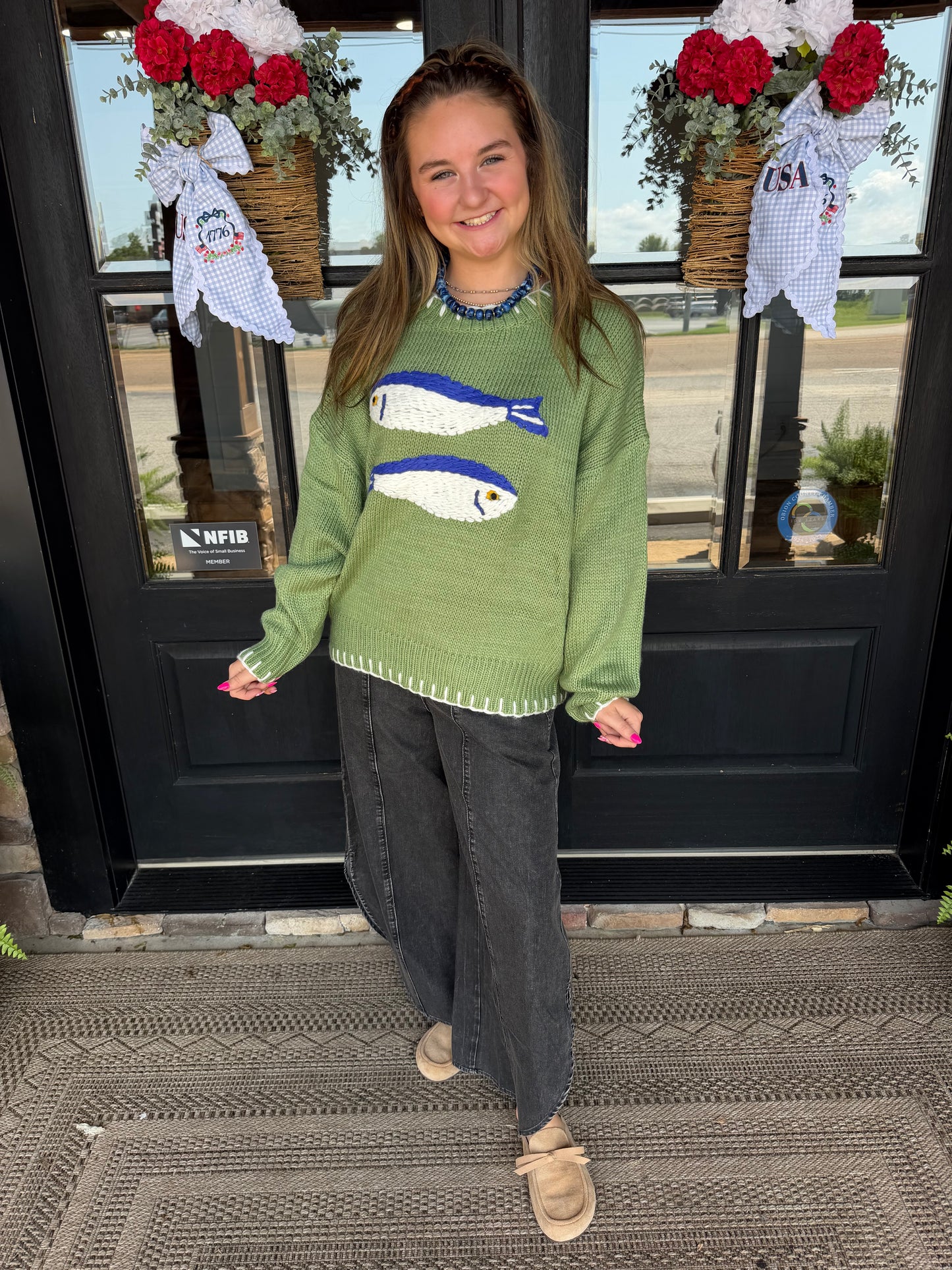 Fish Embroidered Knit Sweater