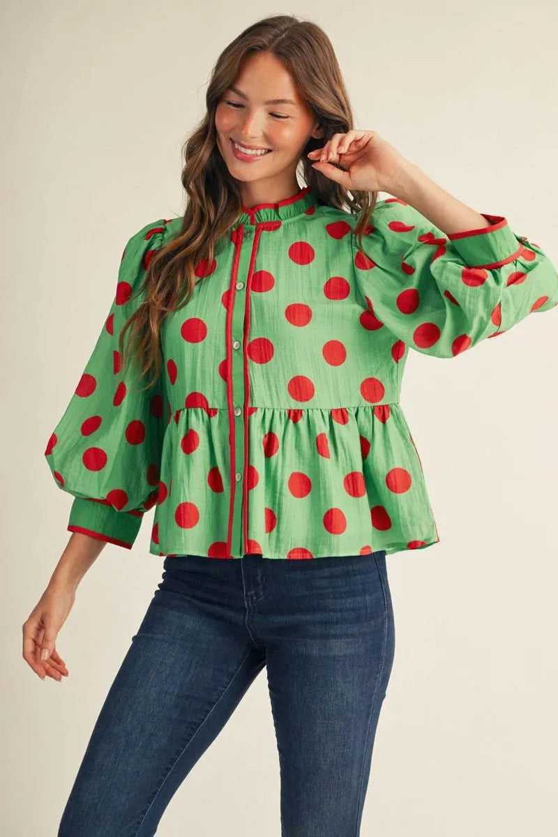 Polka Dot Festive Button-up Top