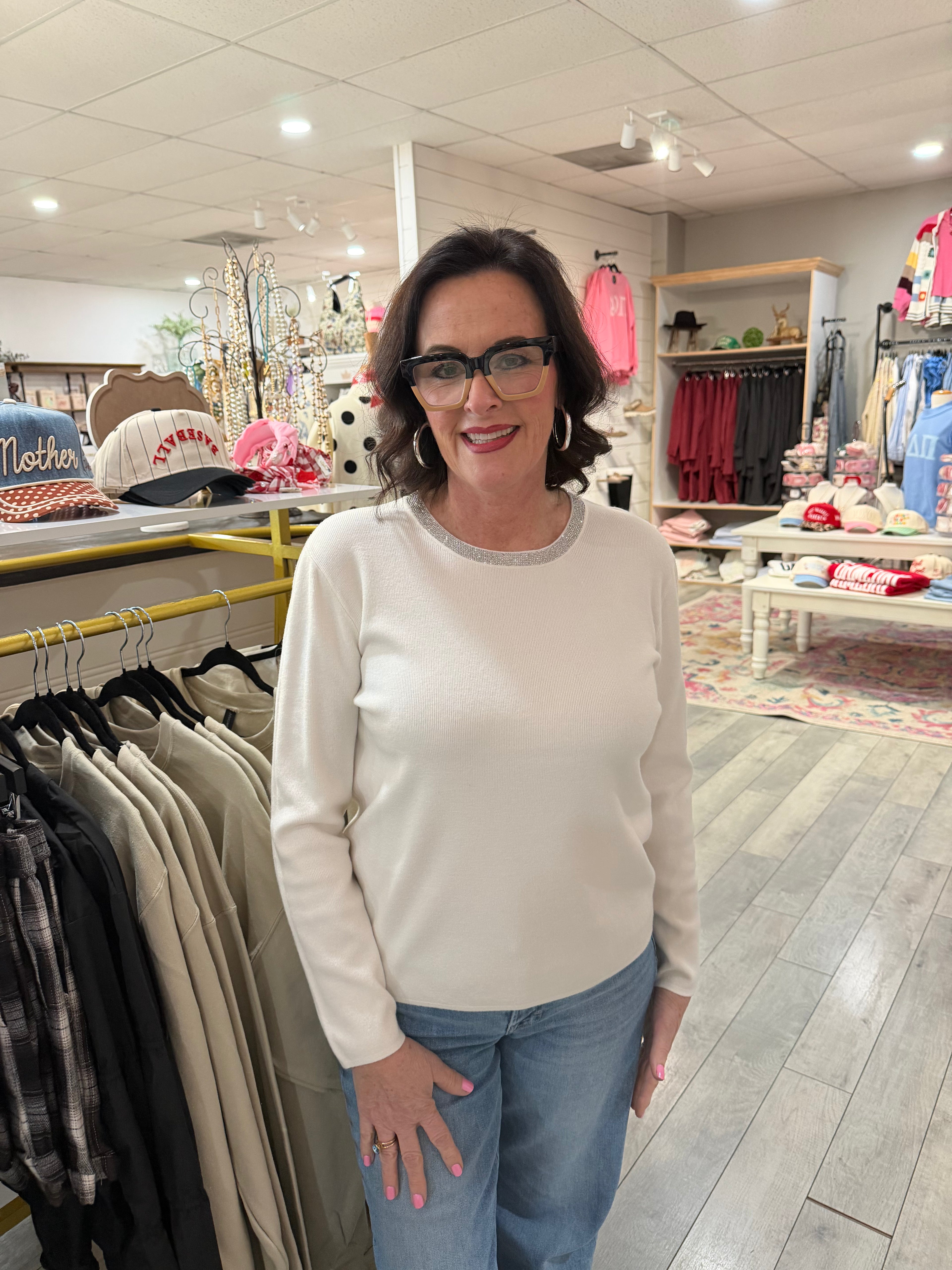 Ivory Elegance Rhinestone Top