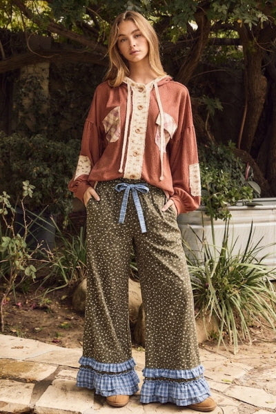 Floral wide leg pants with ruffle