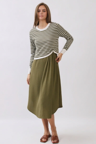 Striped Long Sleeve 2'FER Dress