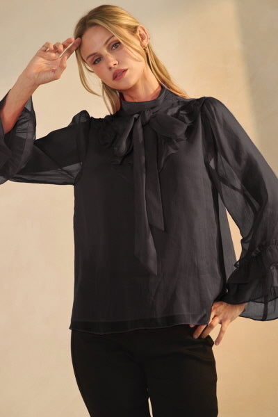 Plus Size sheer chiffon mock neck blouse