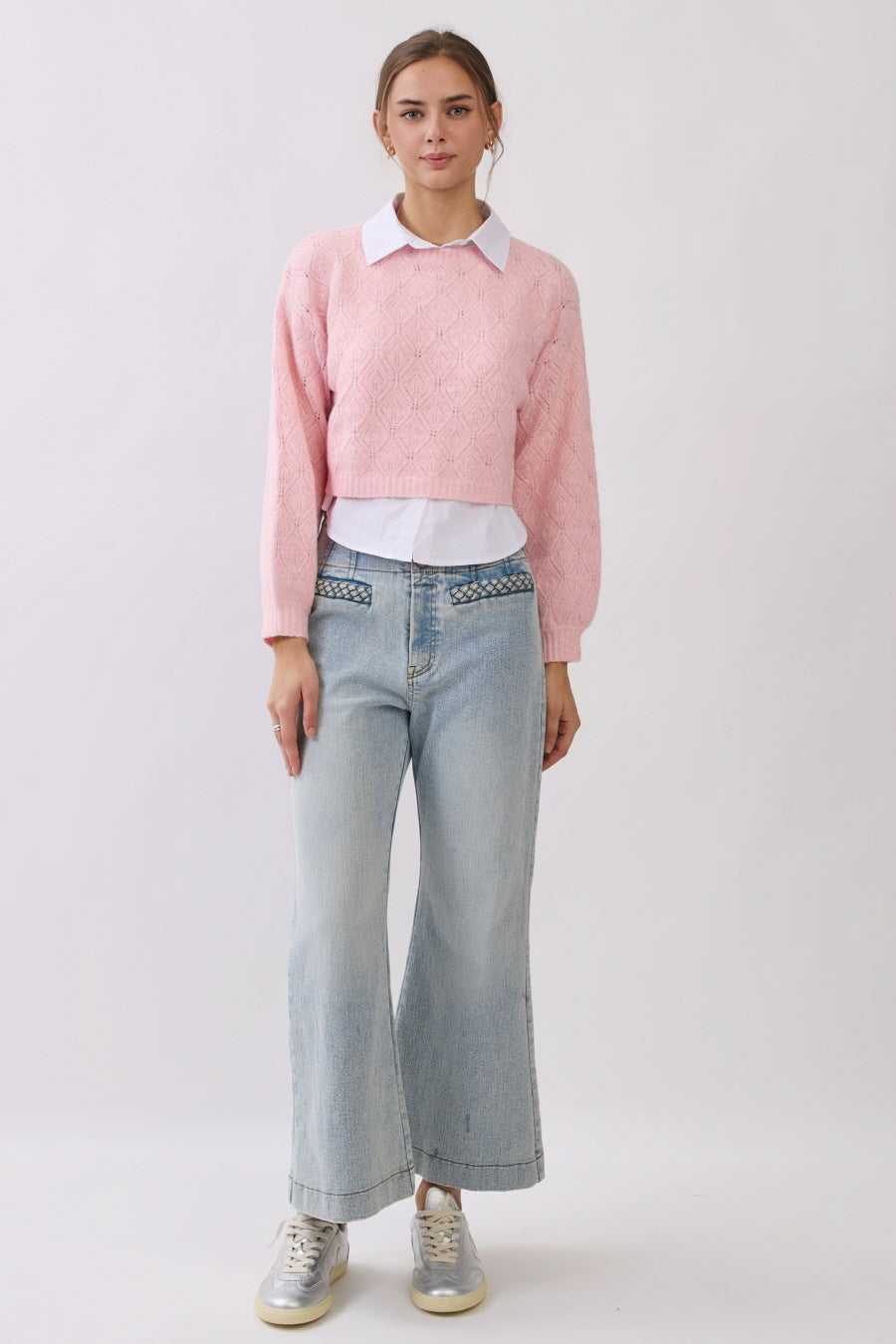Cropped Layered Knit Sweater - blush