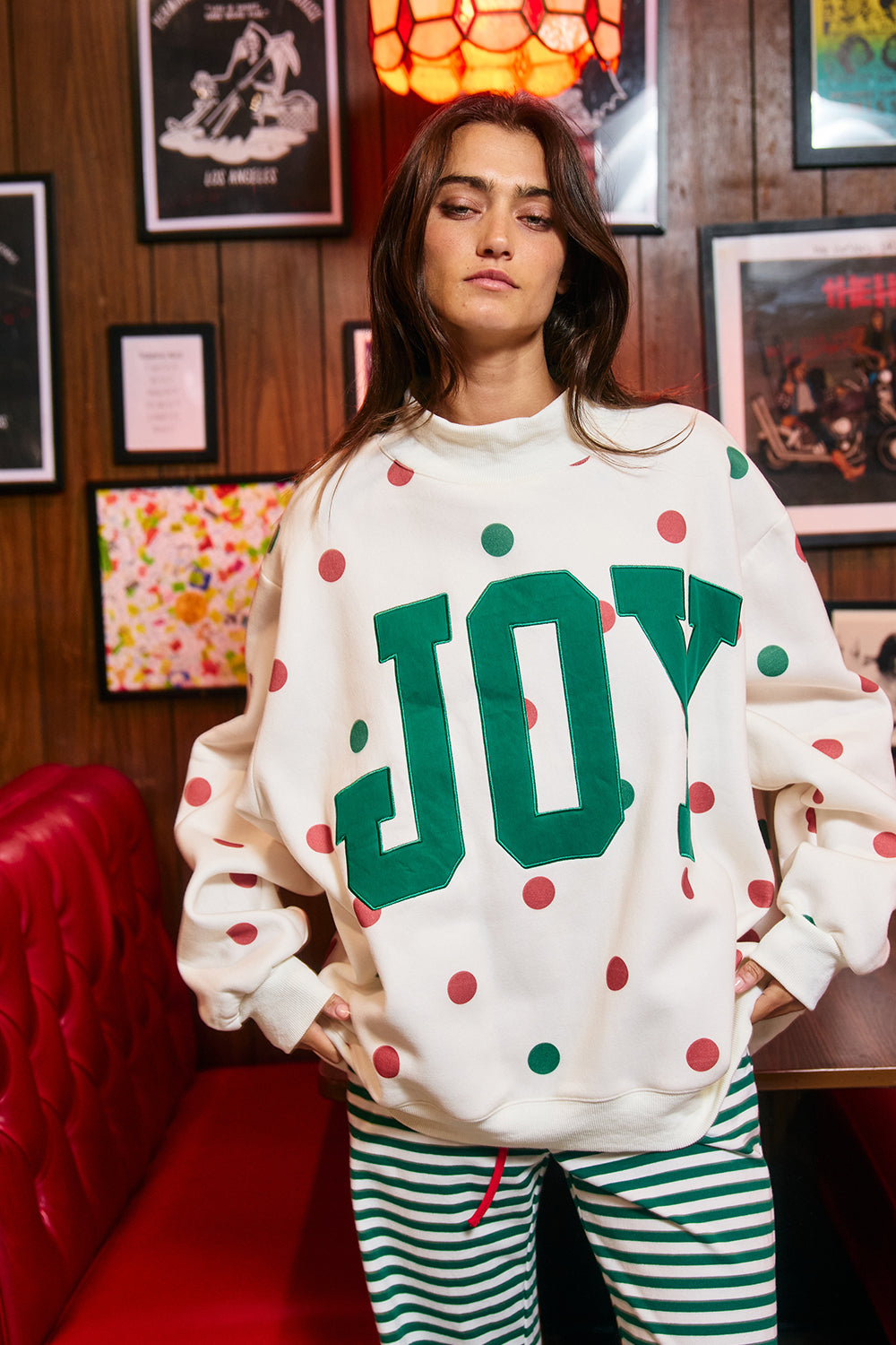 'JOY' Applique Mock-Neck Pullover Top