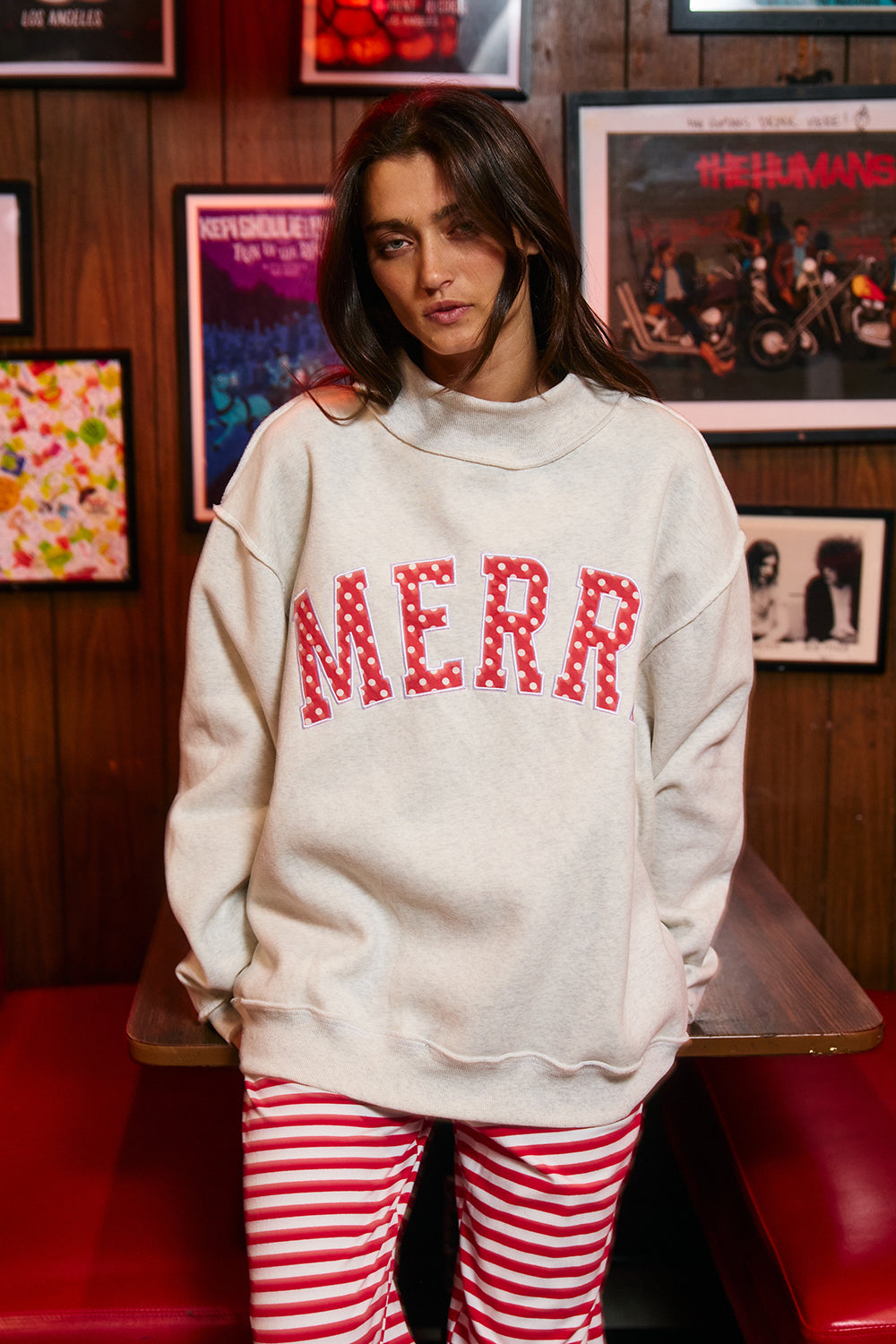 "MERRY" Varsity Mock Neck Sweatshirt