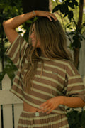 Striped Boxy Tee - Way Down South- Brown