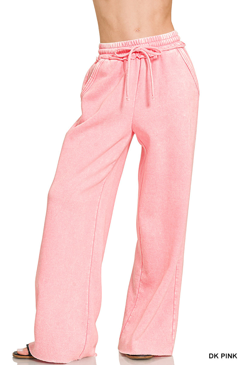 acid wash fleece palazzo sweatpants Dk pink