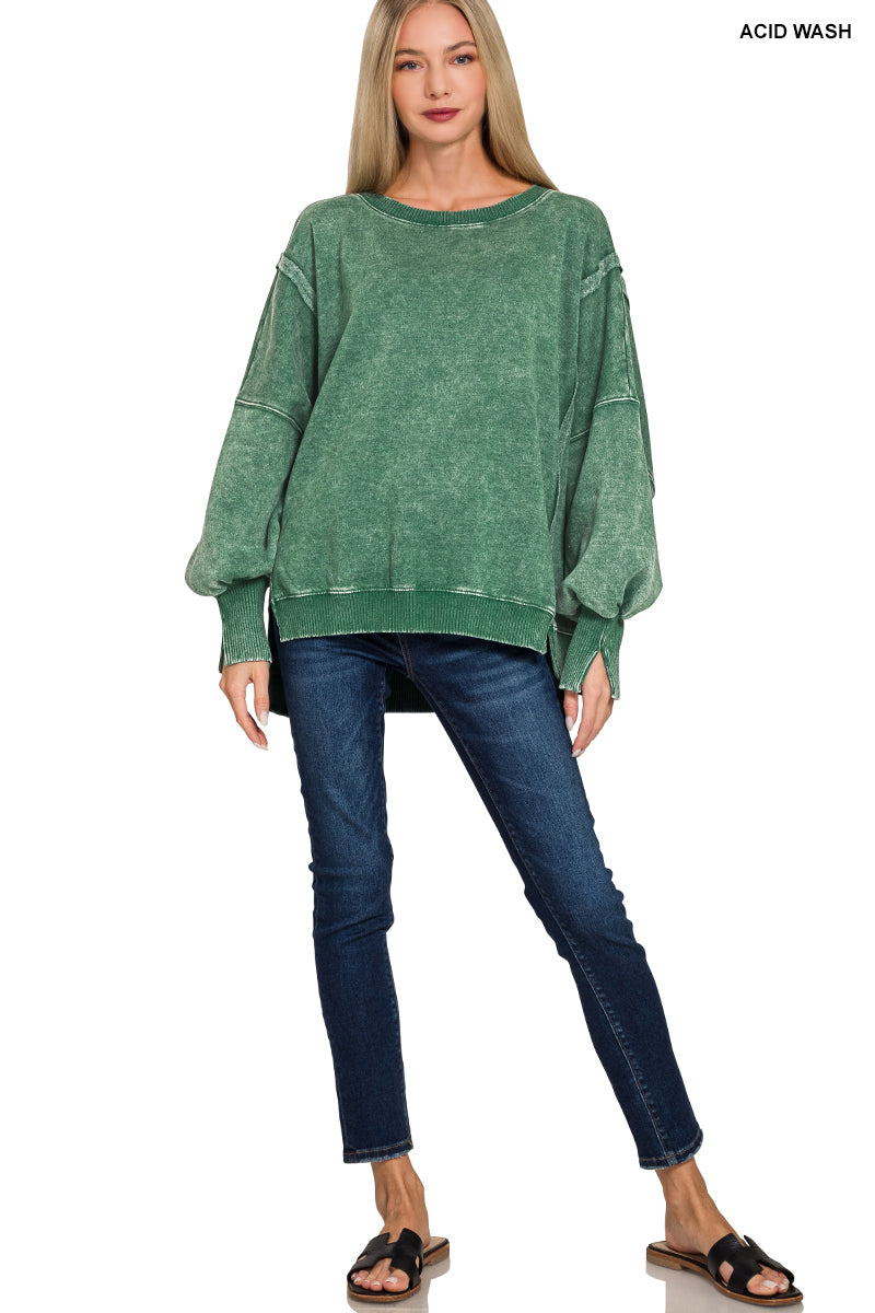 plus size Acid Washed Hi-Low fleece sweatshirt
