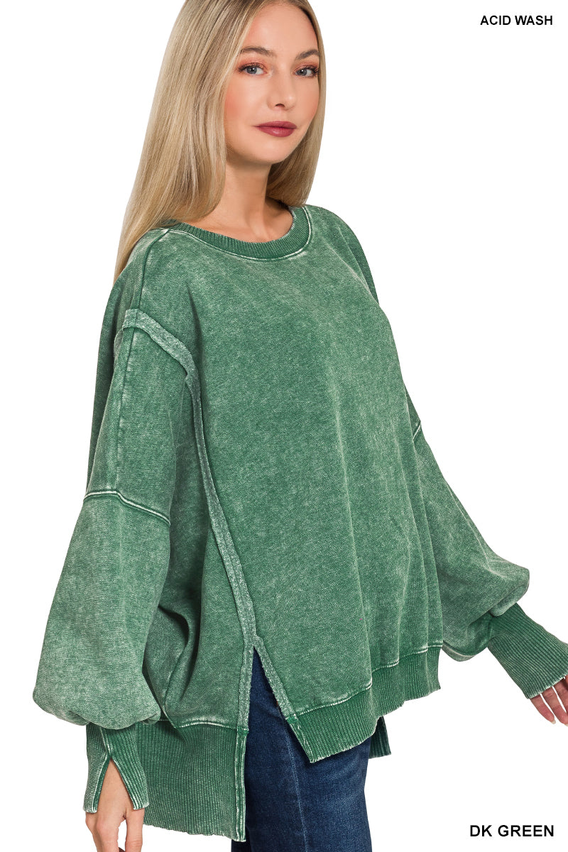 plus size Acid Washed Hi-Low fleece sweatshirt