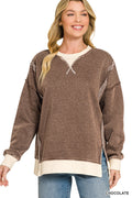 Fleece Acid Washed Contrast Trim Pullover