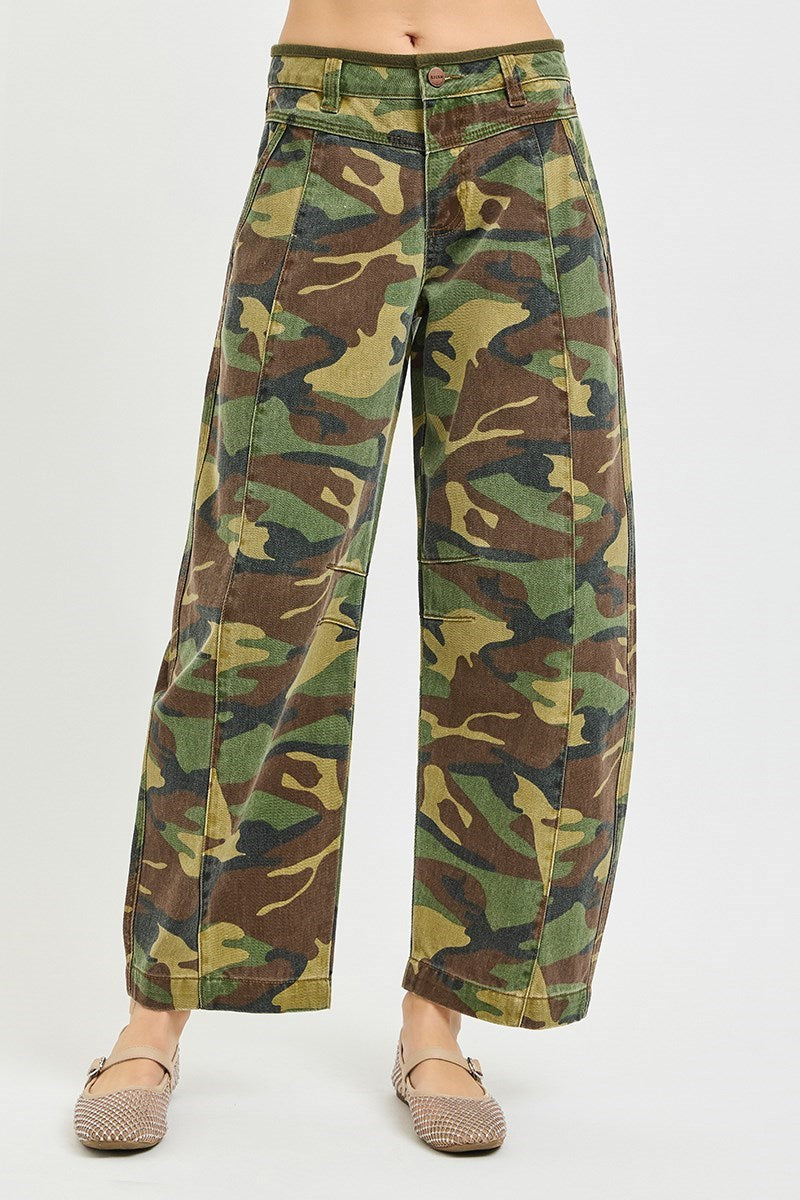 Mid Rise Crop Barrel Camo Jeans