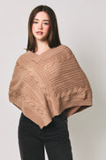 Taupe Cable Knit Poncho Sweater
