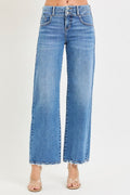 high rise wide leg jeans double waist