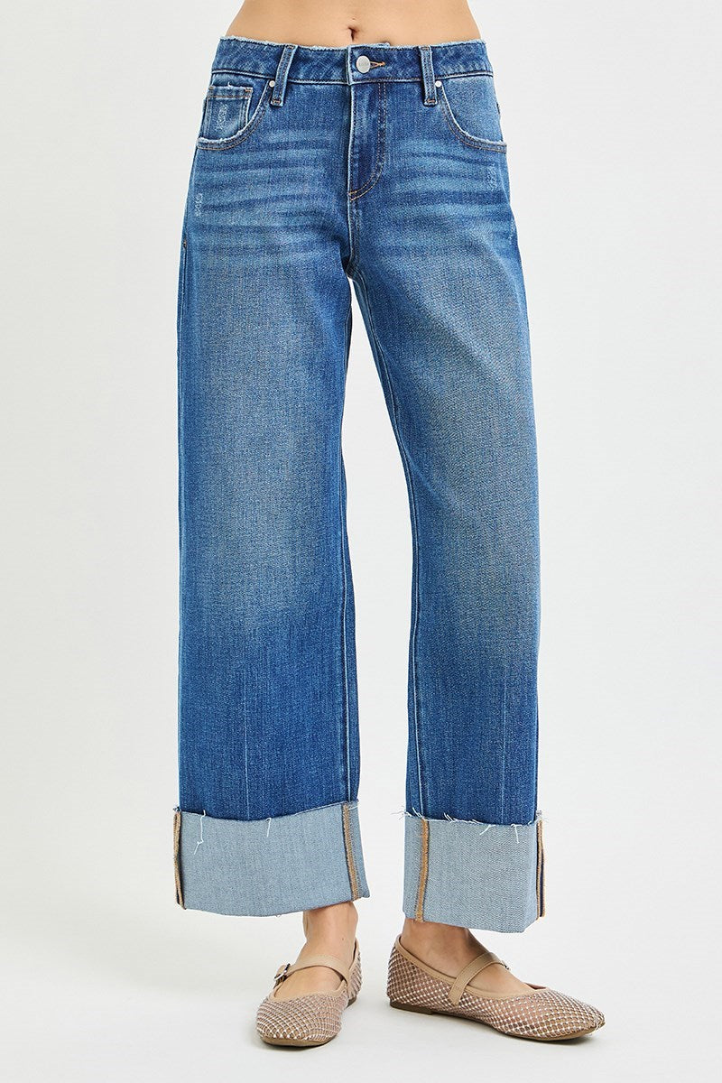 Mid Rise Straight Jean with Cuffed Hem