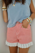 Red Gingham Denim Ruffle Short