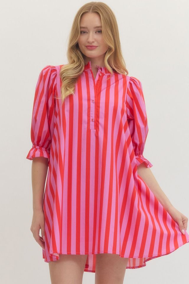 Hot Pink & Red Striped Dress